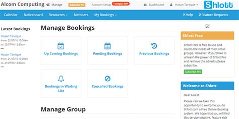 Shlott:: Free online booking calendar and group management .